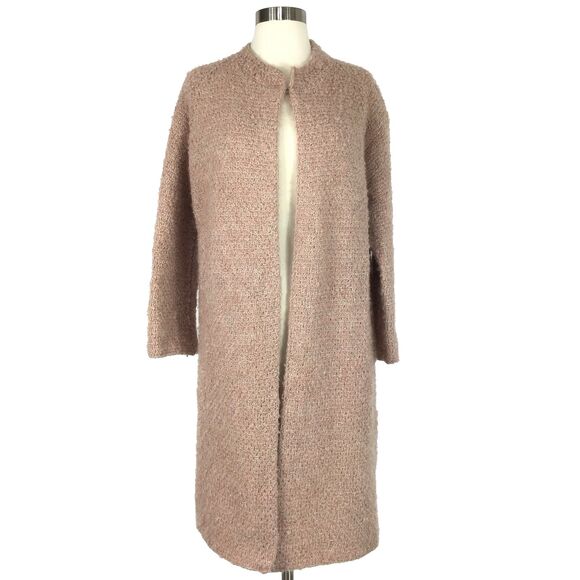 Duster Sweater M Wool Womens Nautral Pink Knit Open Front Cottagecore Hand knit - Picture 1 of 16